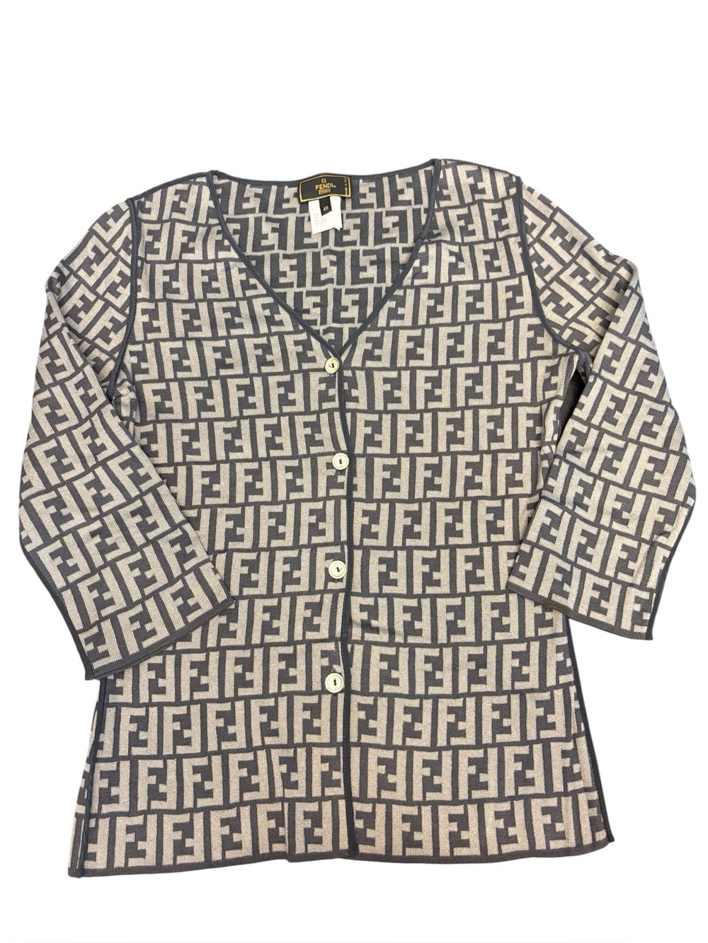Fendi Zucca pattern monogram vintage cardigan sweater black grey size 6